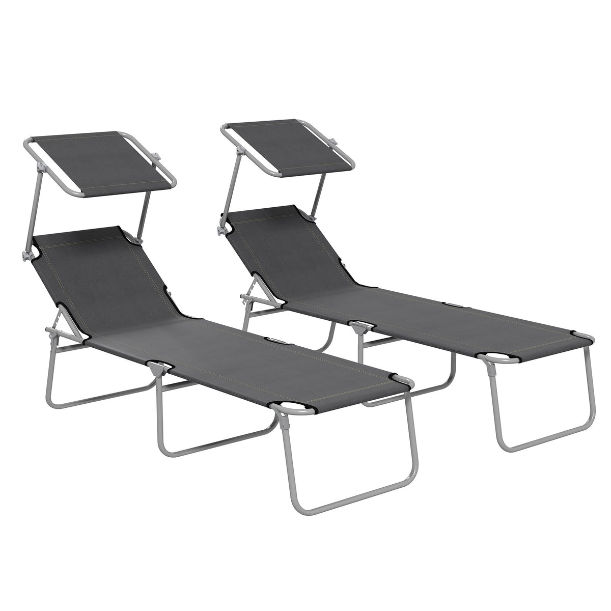 Outsunny Folding Sun Lounger Set of 2 with Sunshade Adjustable Backrest