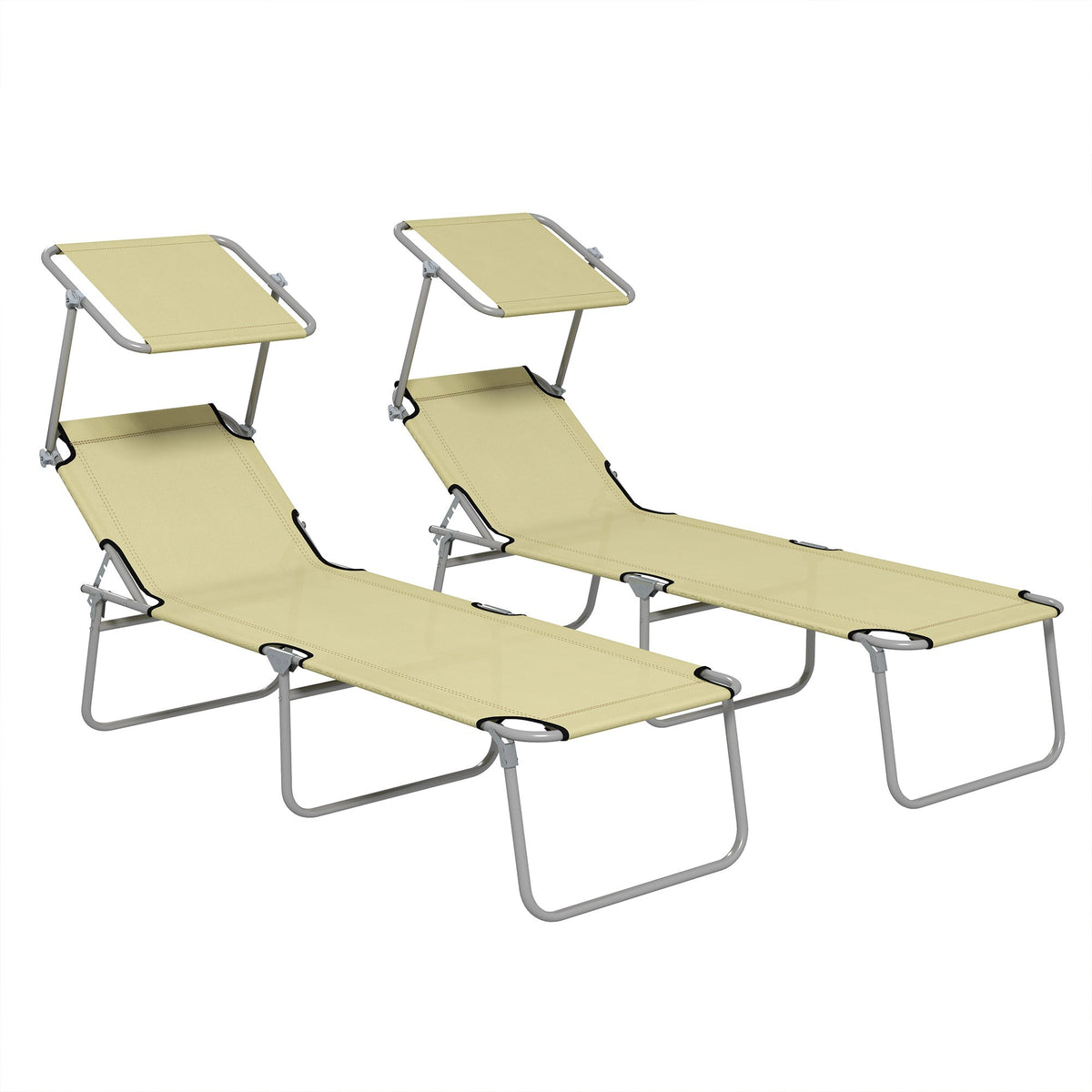 Outsunny Folding Sun Lounger Set of 2 with Sunshade Adjustable Backrest
