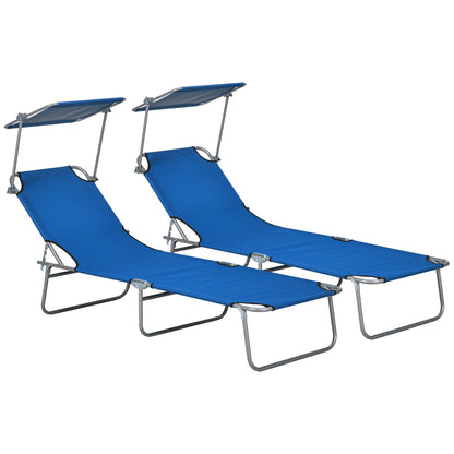 Outsunny Folding Sun Lounger Set of 2 with Sunshade Adjustable Backrest