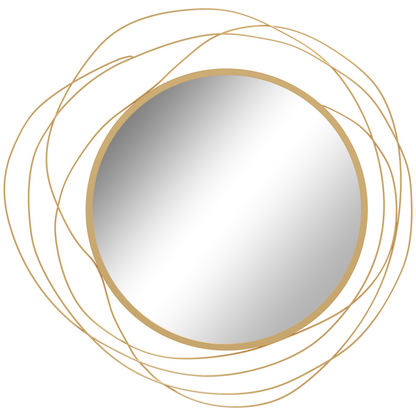 HOMCOM Metal Wall Art 65cm Round Mirror for Living Room Dining Room Gold Tone
