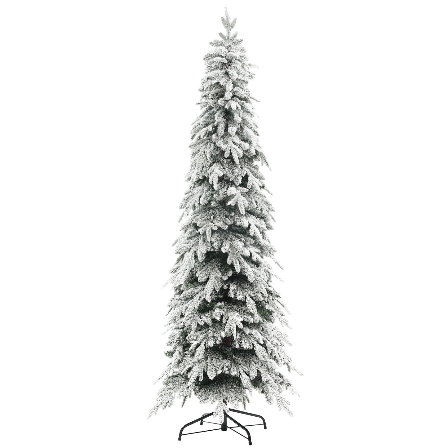 HOMCOM 6ft Flocked Pencil Christmas Tree with Auto Open, Steel Base