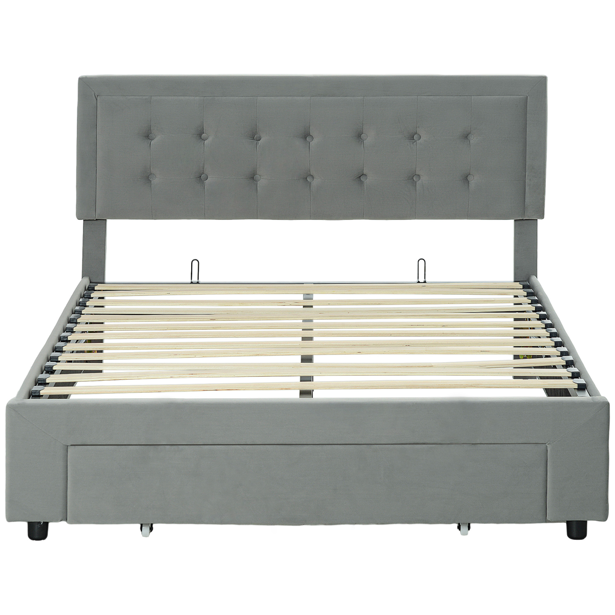 HOMCOM Double Bed Frame with Storage and Adjustable Velvet Headboard