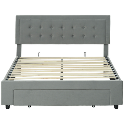 HOMCOM Double Bed Frame with Storage and Adjustable Velvet Headboard