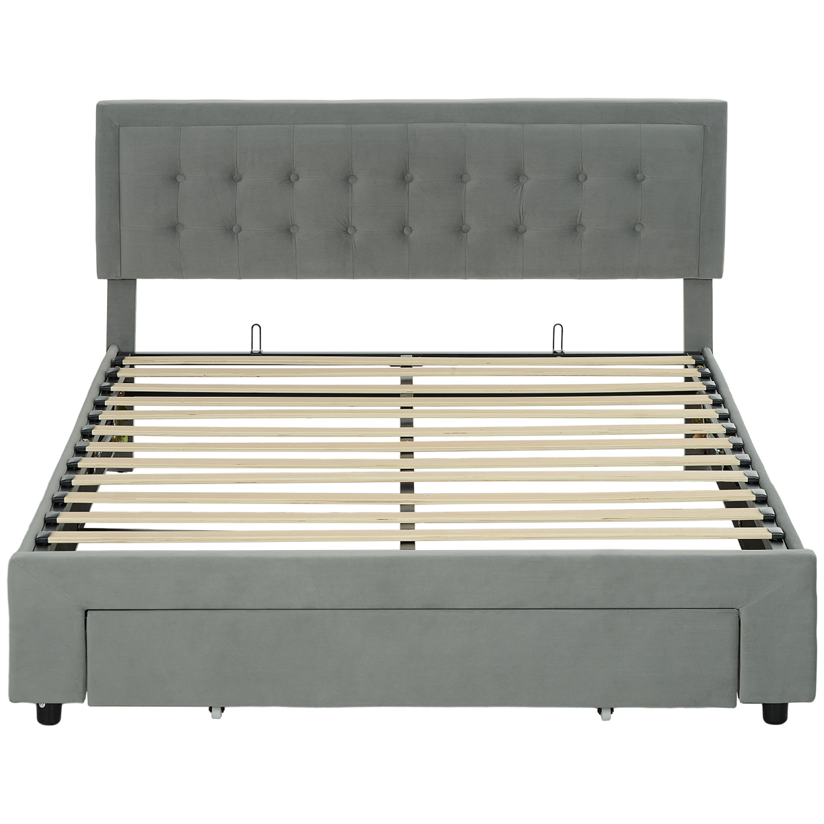 HOMCOM Double Bed Frame with Storage and Adjustable Velvet Headboard