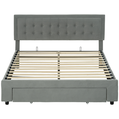 HOMCOM Double Bed Frame with Storage and Adjustable Velvet Headboard