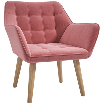 HOMCOM Velvet-Feel Accent Chair with Arms Slanted Back Wood Legs