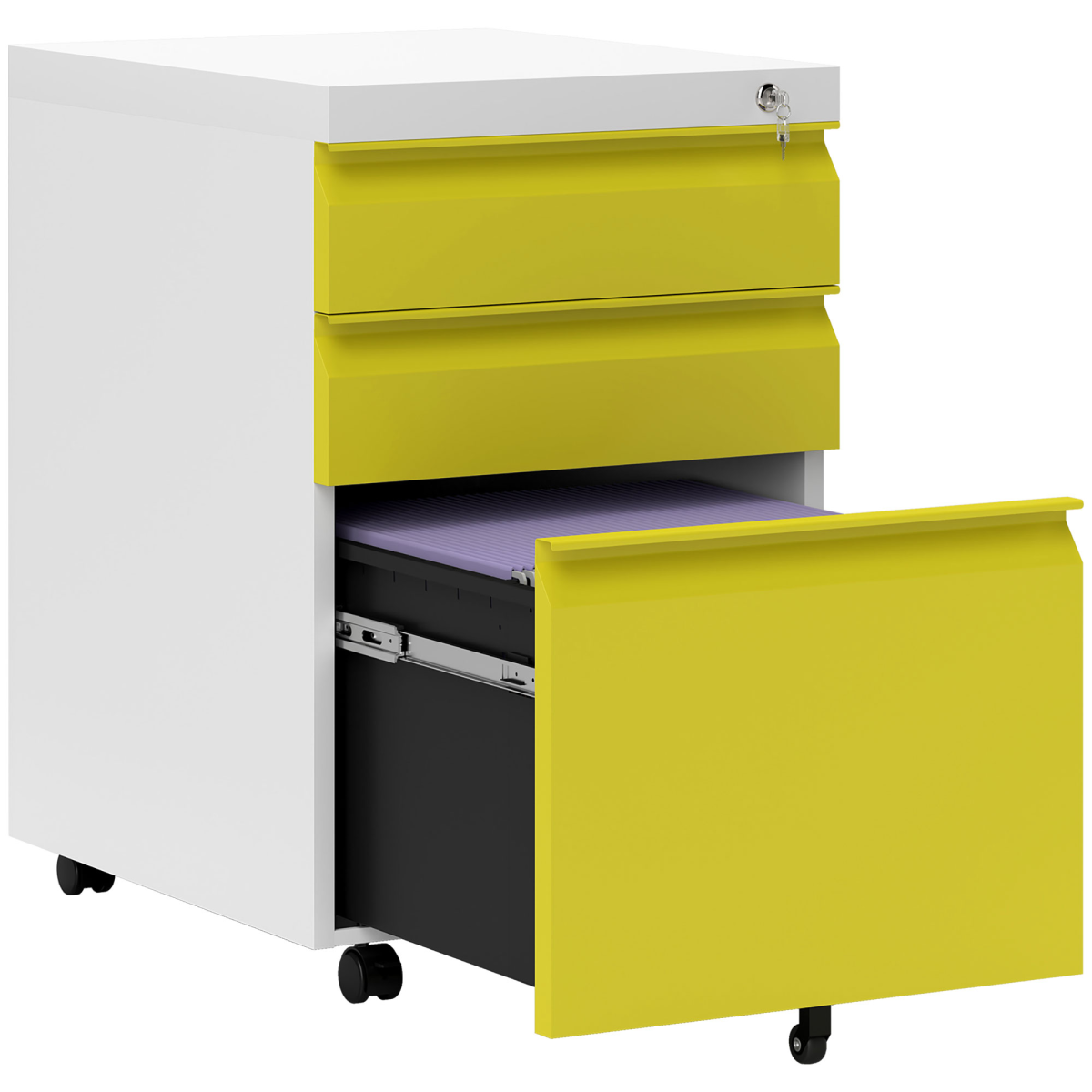 Vinsetto 3 Drawer File Cabinet, Lockable Metal Filling Cabinet