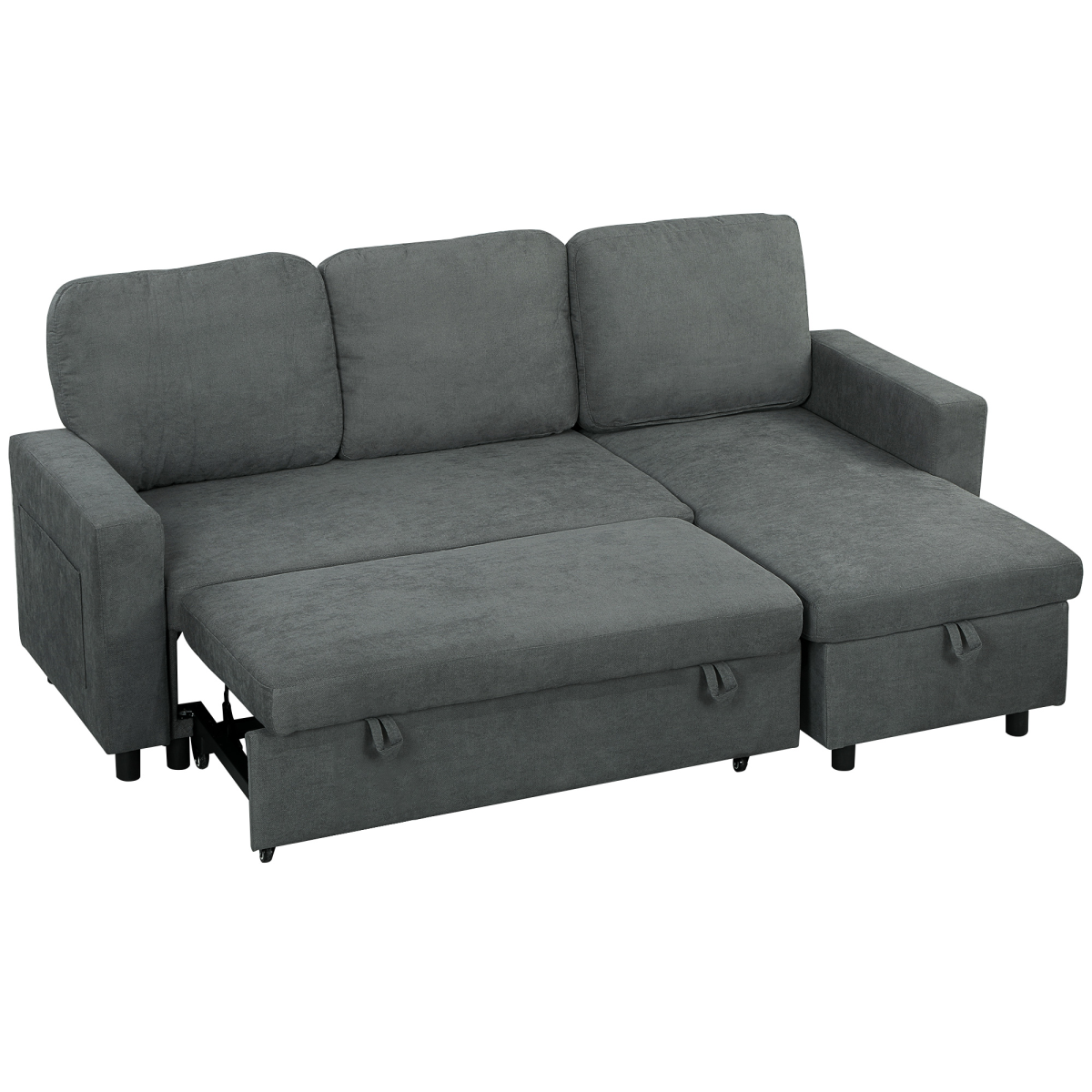HOMCOM Pull Out Sofa Bed L Shape Corner Sofa w/ Reversible Chaise