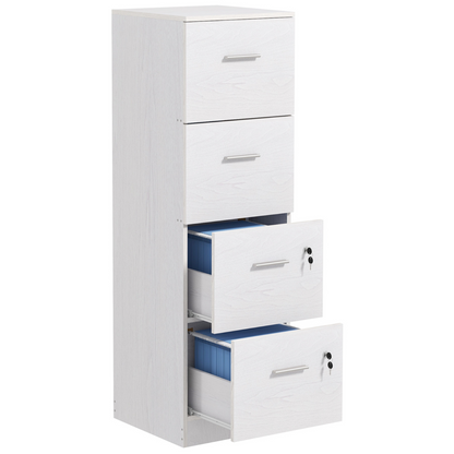 HOMCOM 4 Drawer File Cabinet Locking Filing Cabinet, Black Wood Effect