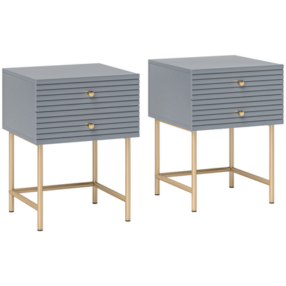 HOMCOM Bedside Tables Set of 2 with 2 Drawers for Bedroom