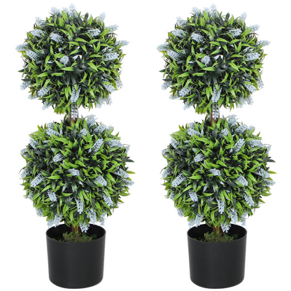 HOMCOM Set of 2 Potted Artificial Plants with Lavender Flowers