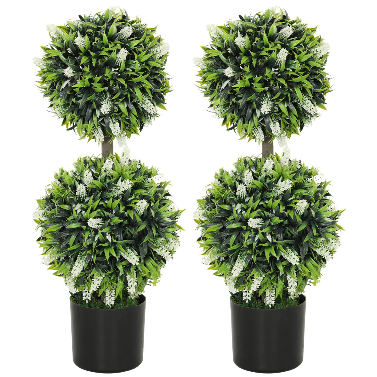 HOMCOM Set of 2 Potted Artificial Plants with Lavender Flowers