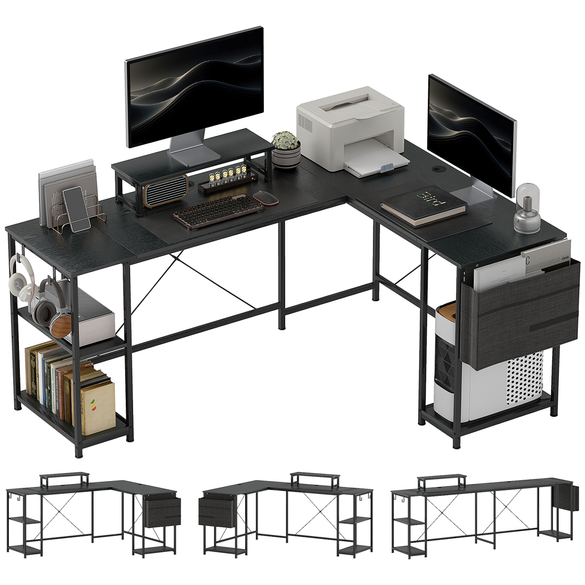 HOMCOM 168cm Reversible L Shaped Desk, 240cm Two Person Desk