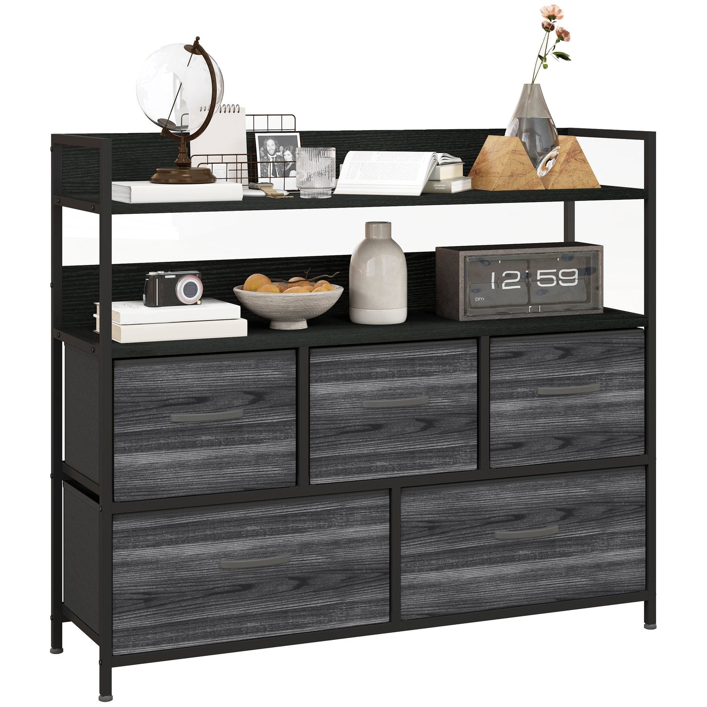 HOMCOM Bedroom Chest of Drawers 7 Drawer Dresser w/ Shelves, Rustic Brown