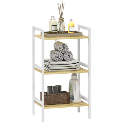 HOMCOM 3-Tier Bamboo Bathroom Storage Shelf with Adjustable Rack