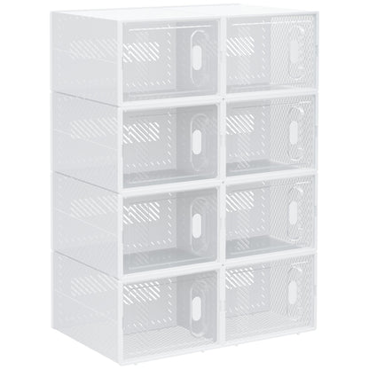 HOMCOM 8PCS Stackable Clear Plastic Shoe Storage Box for UK/EU Size 8.5/43