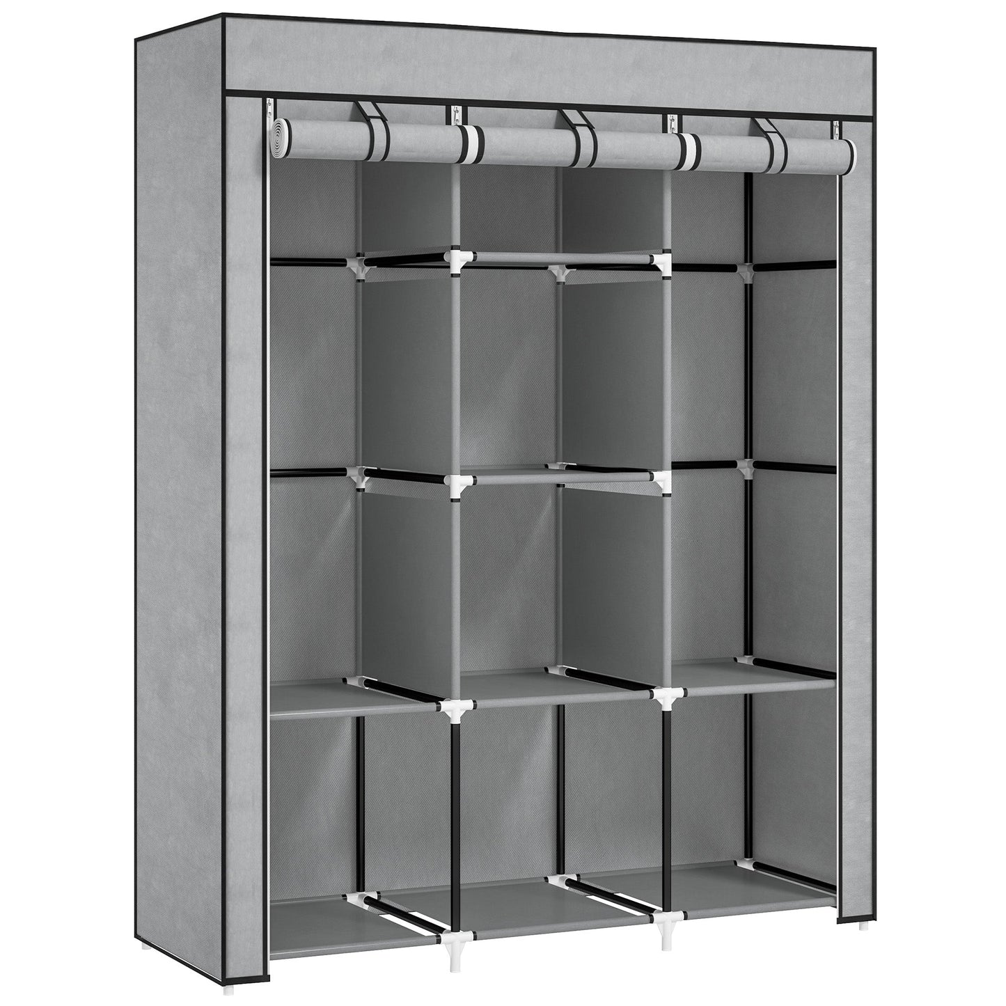 HOMCOM Fabric Portable Wardrobe with 8 Shelves 2 Hanging Rails