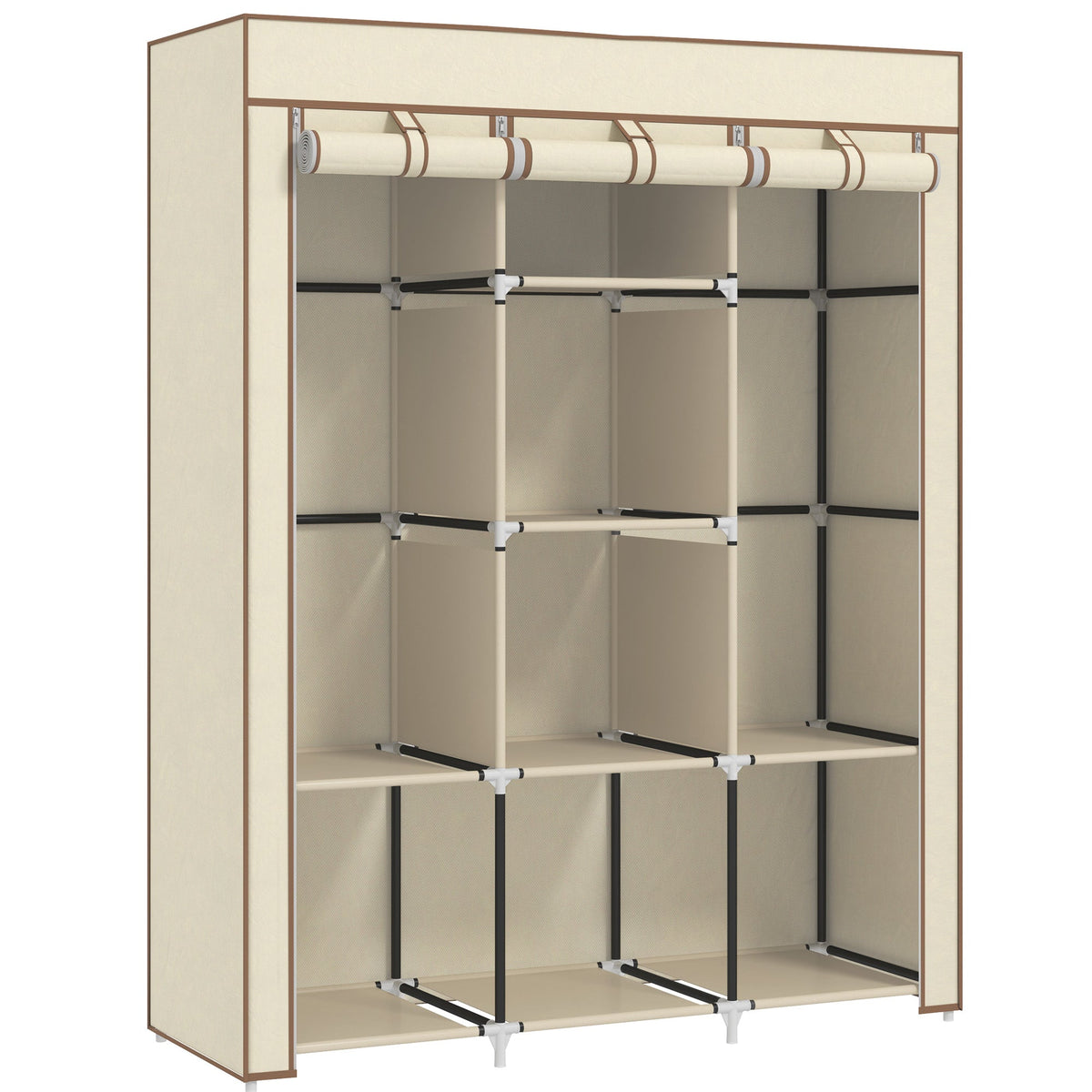 HOMCOM Fabric Portable Wardrobe with 8 Shelves 2 Hanging Rails
