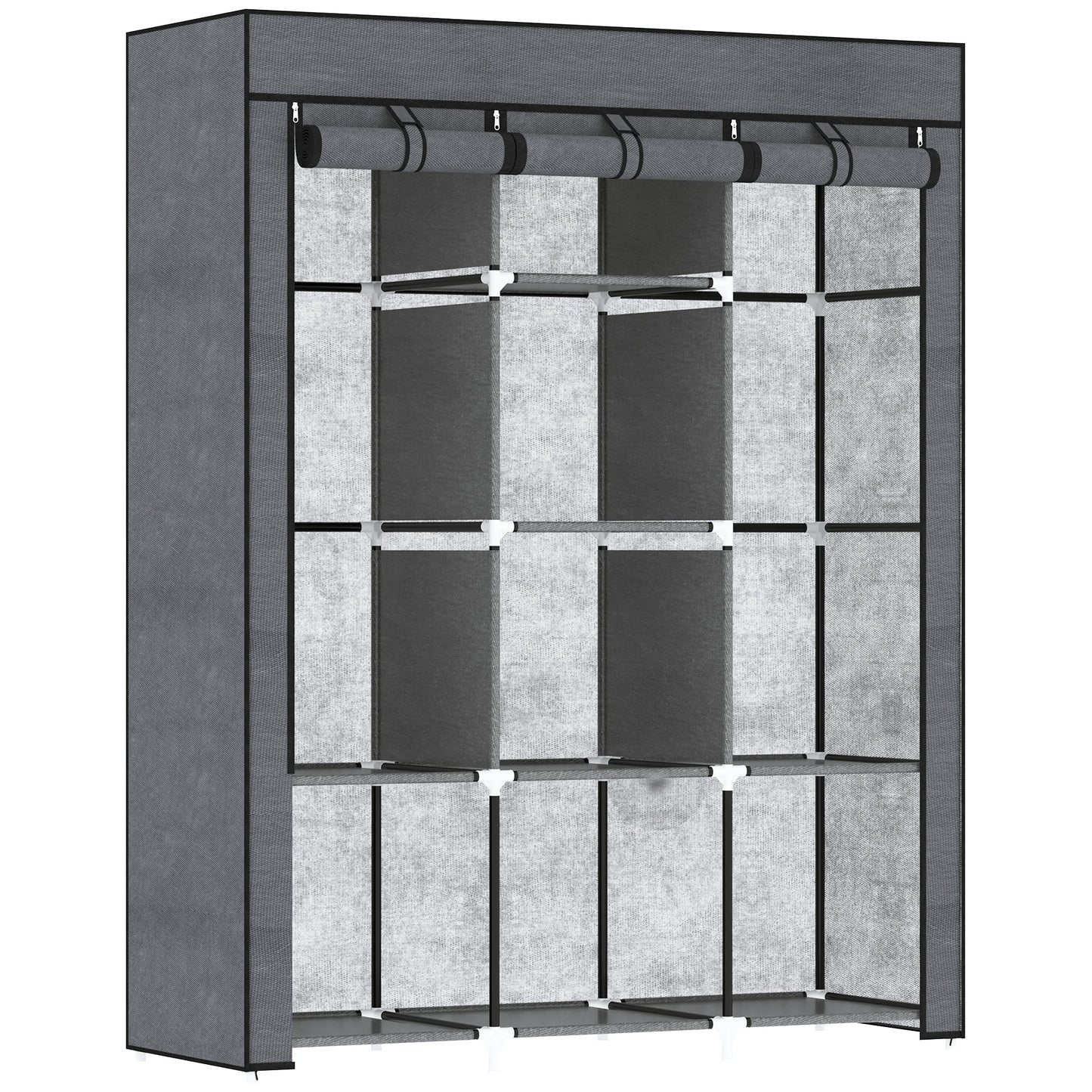 HOMCOM Fabric Portable Wardrobe with 8 Shelves 2 Hanging Rails