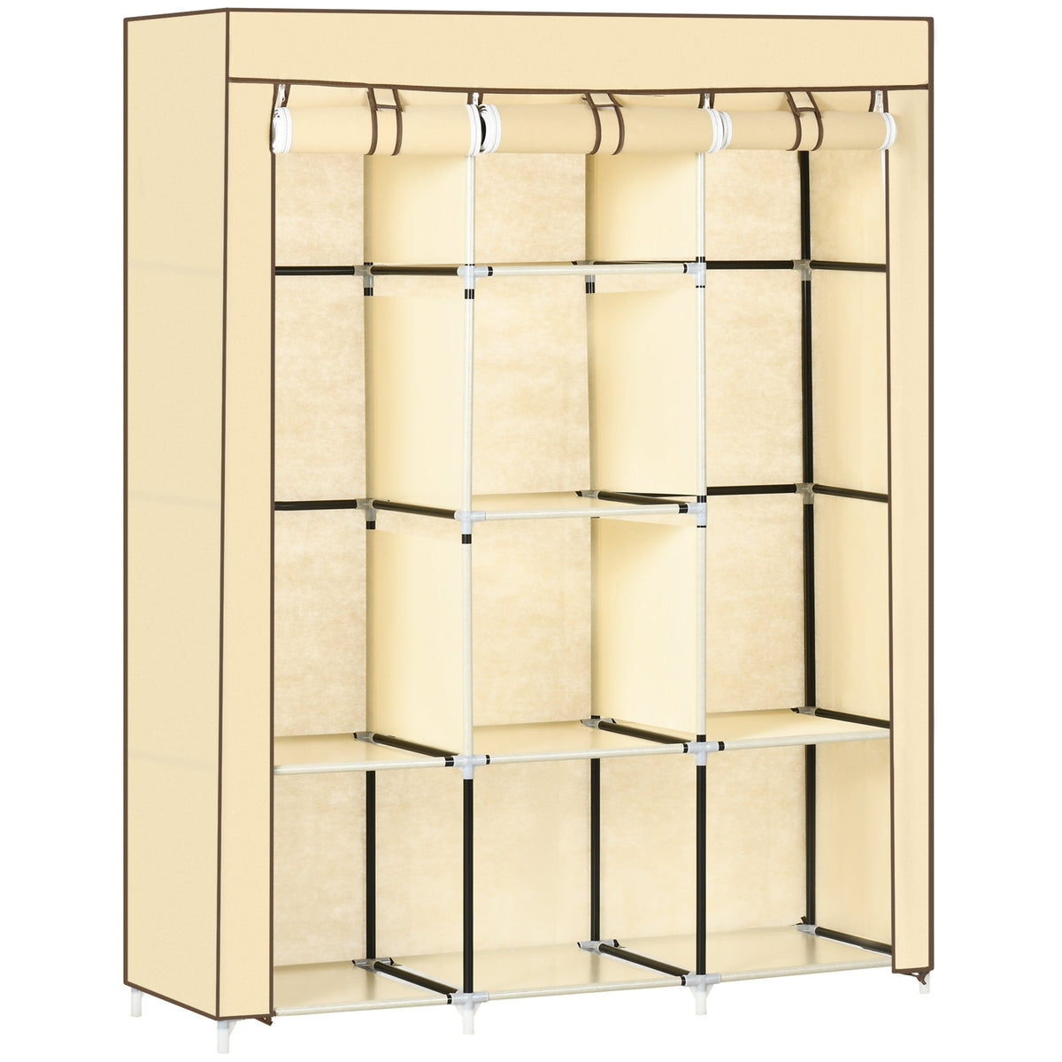 HOMCOM Fabric Portable Wardrobe with 8 Shelves 2 Hanging Rails