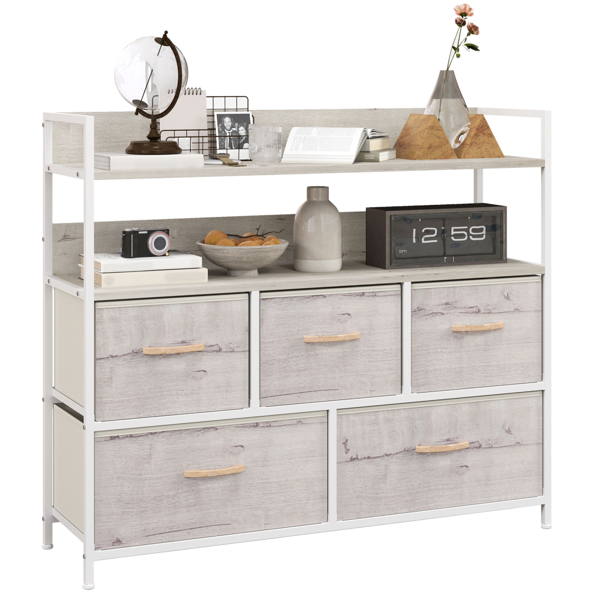 HOMCOM Bedroom Chest of Drawers 7 Drawer Dresser w/ Shelves, Rustic Brown