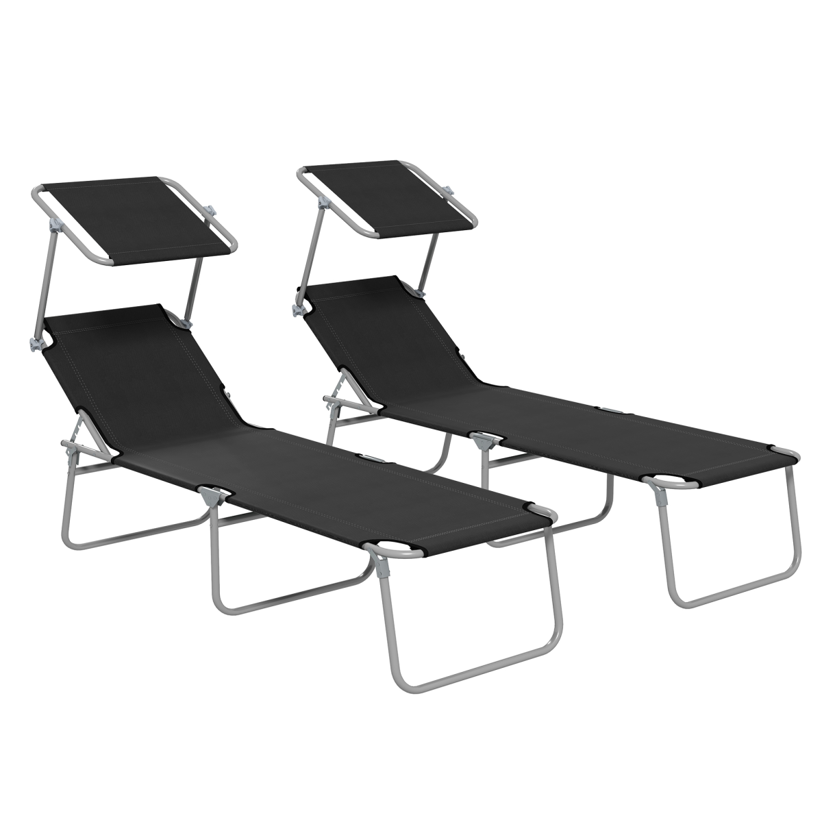 Outsunny Folding Sun Lounger Set of 2 with Sunshade Adjustable Backrest