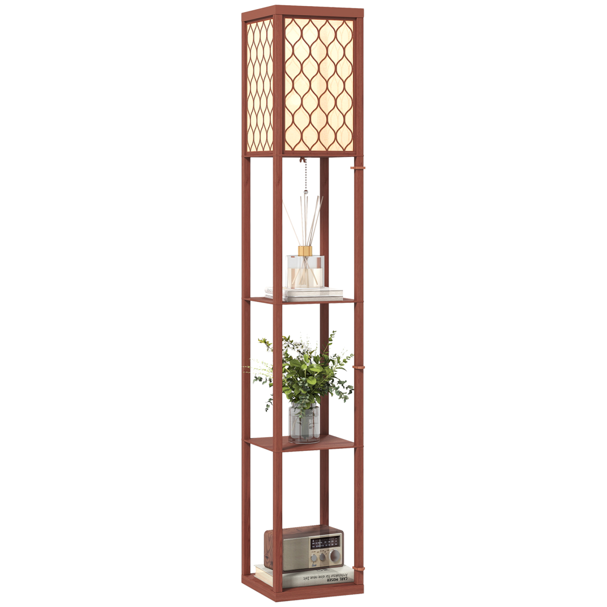 HOMCOM Modern Floor Lamp Light with 3 Shelves Fabric Lampshade