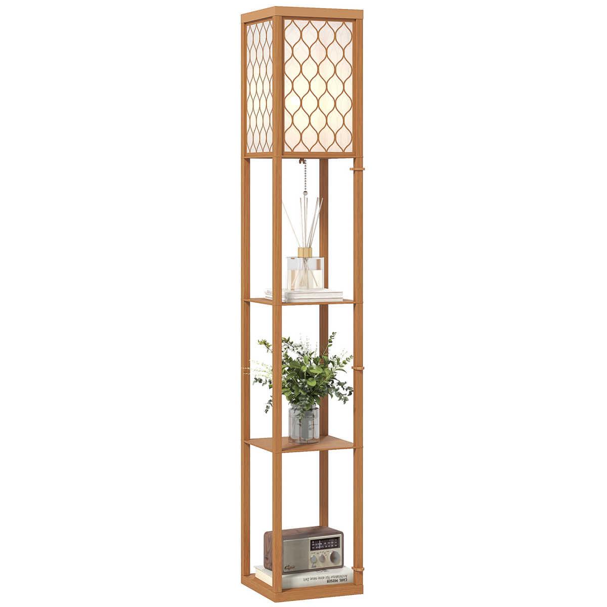 HOMCOM Modern Floor Lamp Light with 3 Shelves Fabric Lampshade