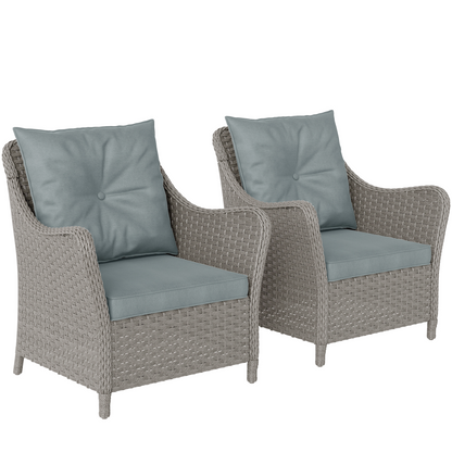 Outsunny 2 Pieces Rattan Garden Chairs, Cushioned Rattan Chairs