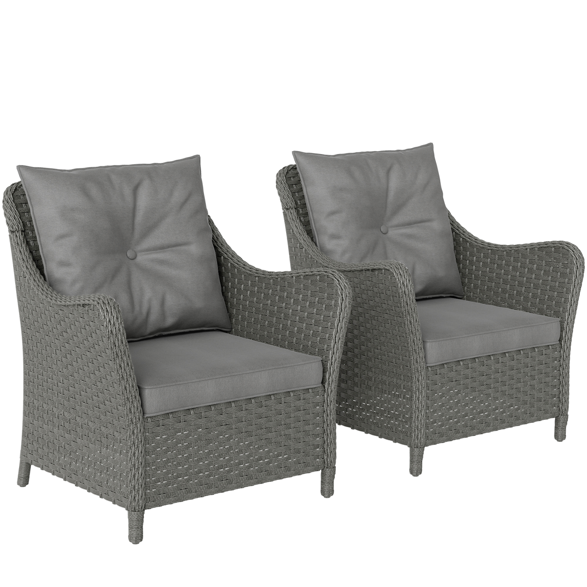 Outsunny 2 Pieces Rattan Garden Chairs, Cushioned Rattan Chairs