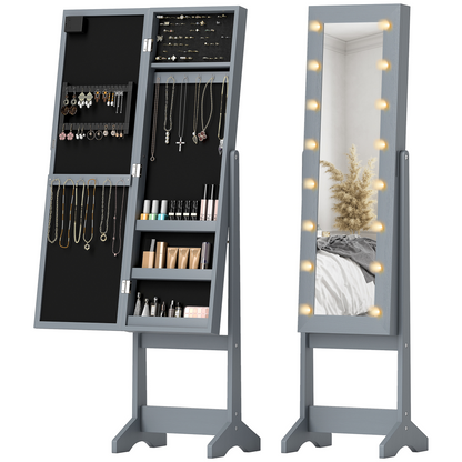 HOMCOM Freestanding LED Mirrored Jewelry Cabinet Dark Brown