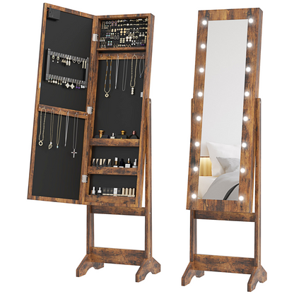 HOMCOM Freestanding LED Mirrored Jewelry Cabinet Dark Brown