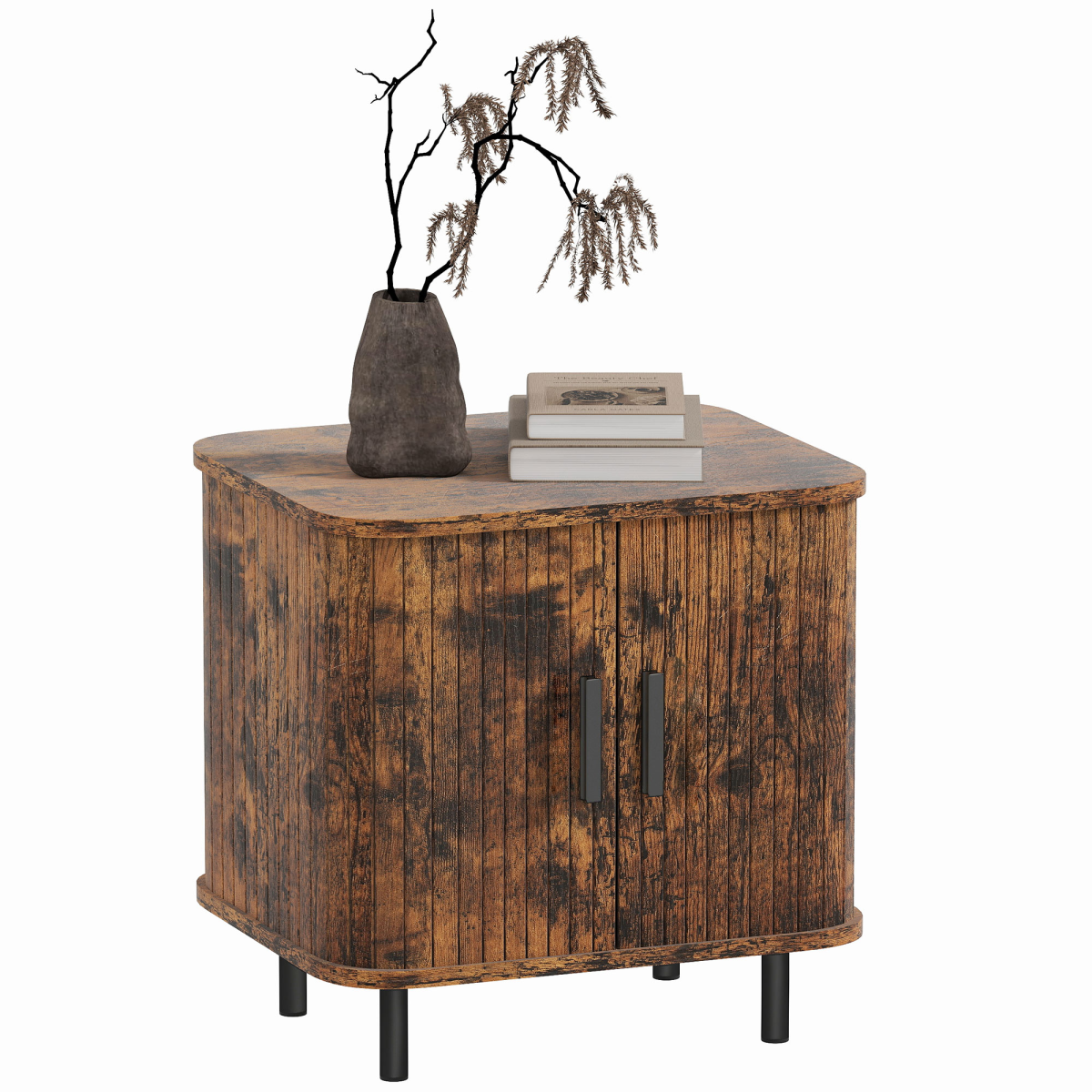 HOMCOM Nightstand with Sliding Doors and Metal Legs for Bedroom Grey