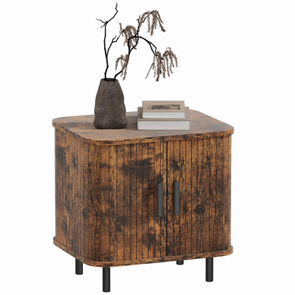 HOMCOM Nightstand with Sliding Doors and Metal Legs for Bedroom Grey