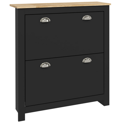 HOMCOM 2 Drawer Shoe Cabinet Narrow Shoe Cupboard with Flip Doors, Black