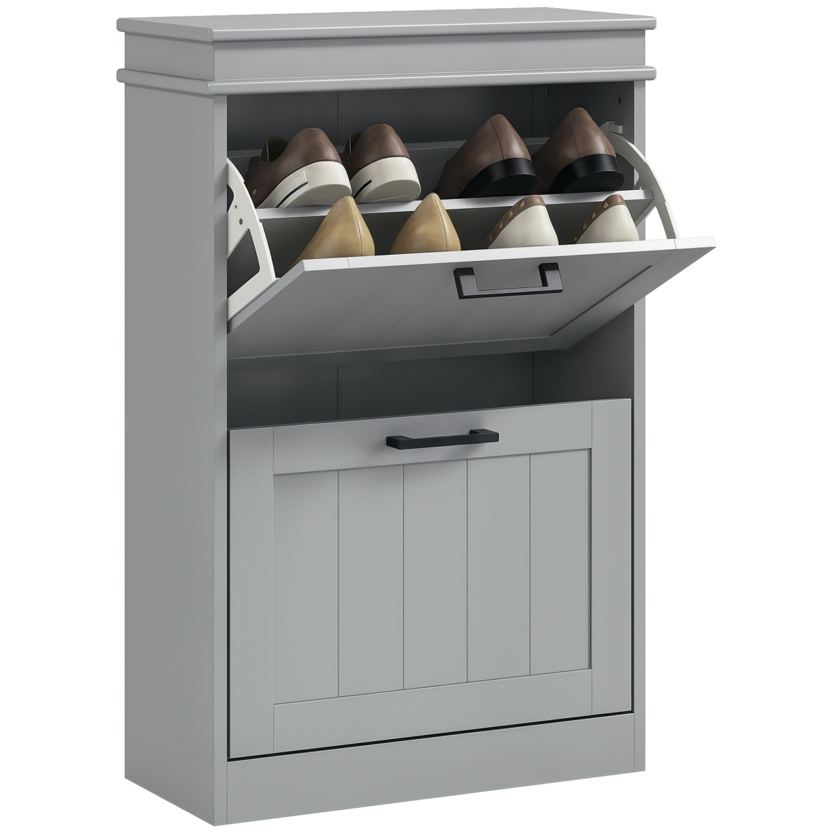 HOMCOM Slim Shoe Storage Cabinet with 2 Flip Drawers for Entryway, Grey