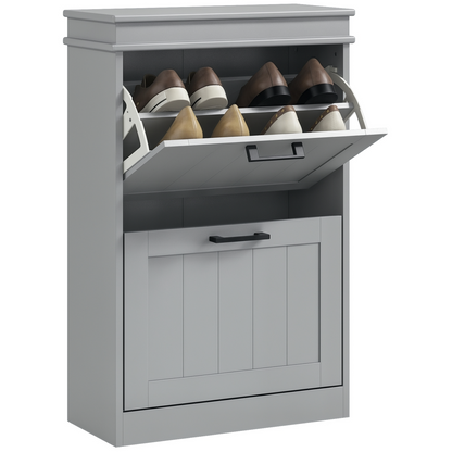 HOMCOM Slim Shoe Storage Cabinet with 2 Flip Drawers for Entryway, Grey