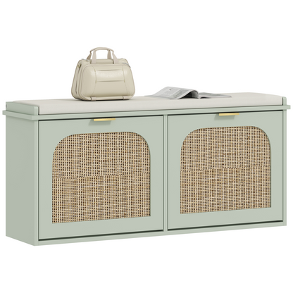 HOMCOM Boho Shoe Bench with Padded Seat and 1 or 2 Flip-Drawer, Light Green