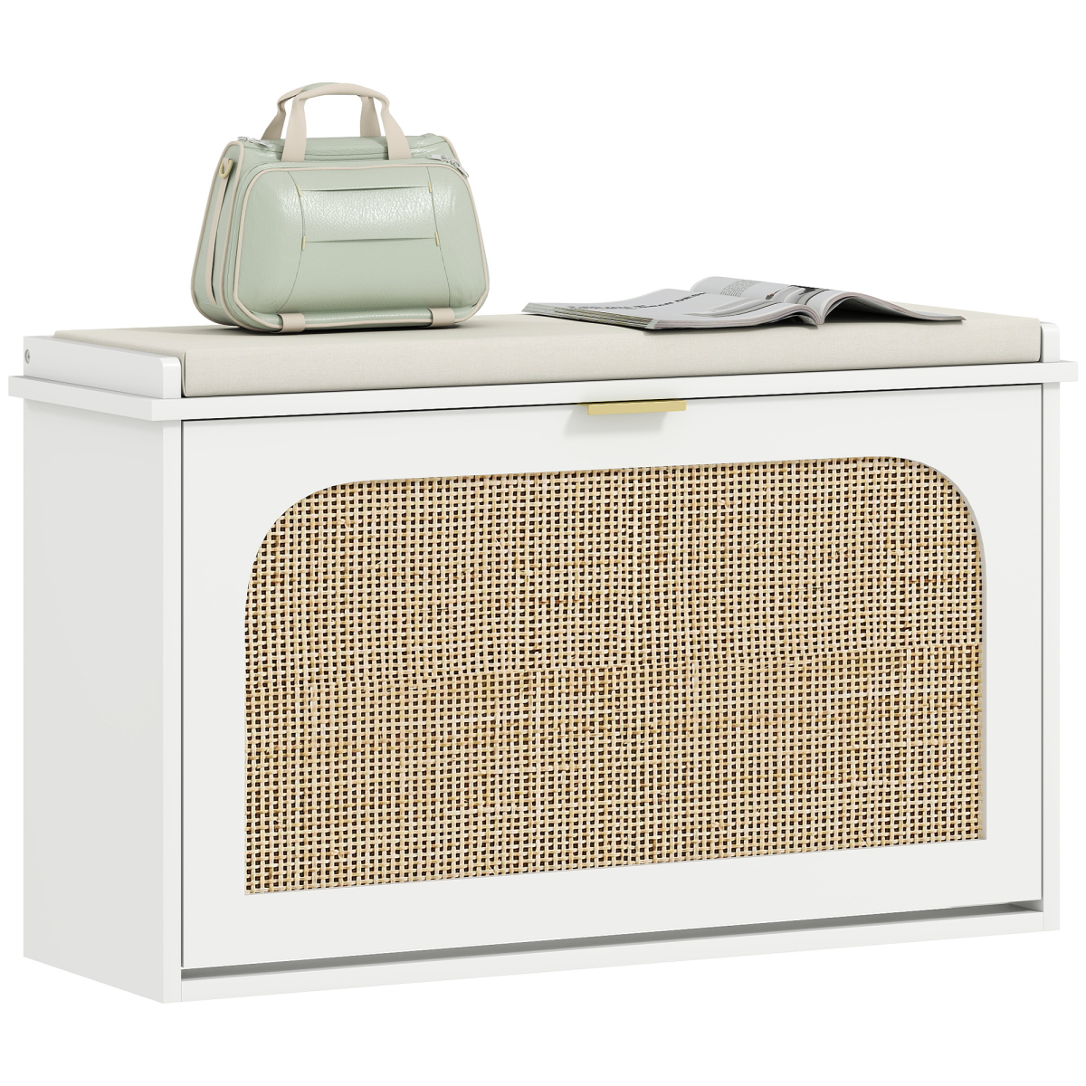 HOMCOM Boho Shoe Bench with Padded Seat and 1 or 2 Flip-Drawer, Light Green