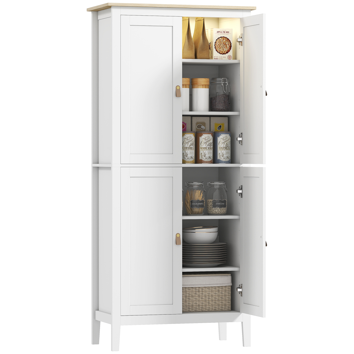 HOMCOM 176.5 cm Tall Freestanding Pantry Storage Cabinet with 4 Doors Green