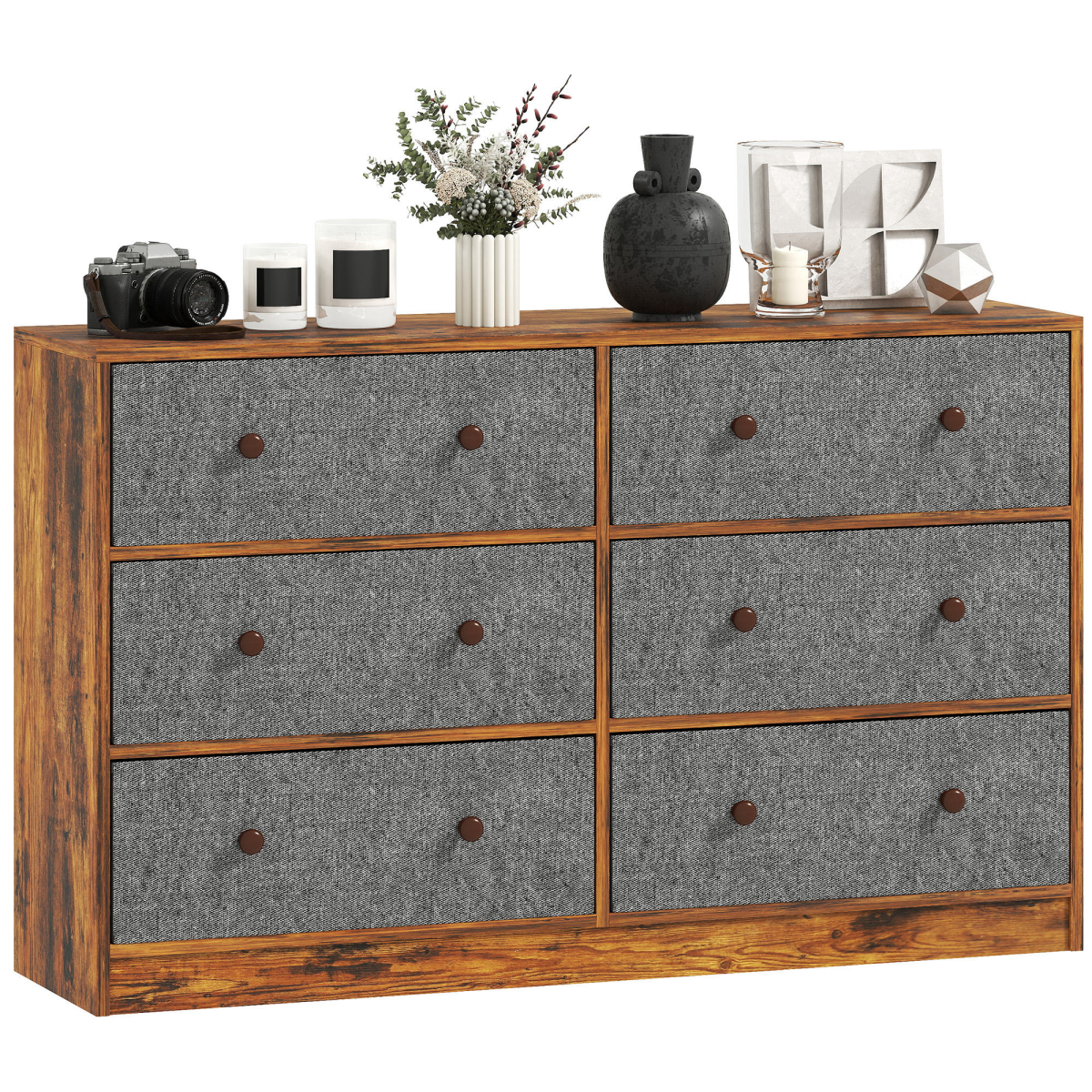 HOMCOM Chest of Drawers, 4 or 6 Drawer Dresser for Bedroom, Grey and Rustic Brown