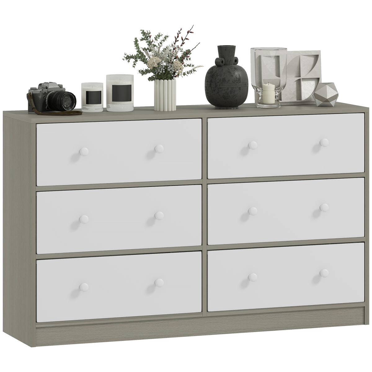 HOMCOM Chest of Drawers, 4 or 6 Drawer Dresser for Bedroom, Grey and Rustic Brown