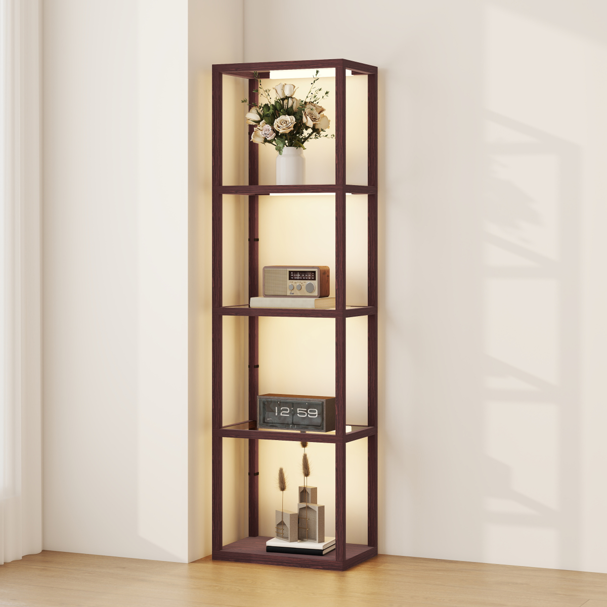 HOMCOM LED Floor Lamp with Glass Shelves, Dimmable Room Lamp