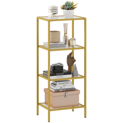 HOMCOM Shelving Unit Modern Glass Shelf Bookshelf for Home