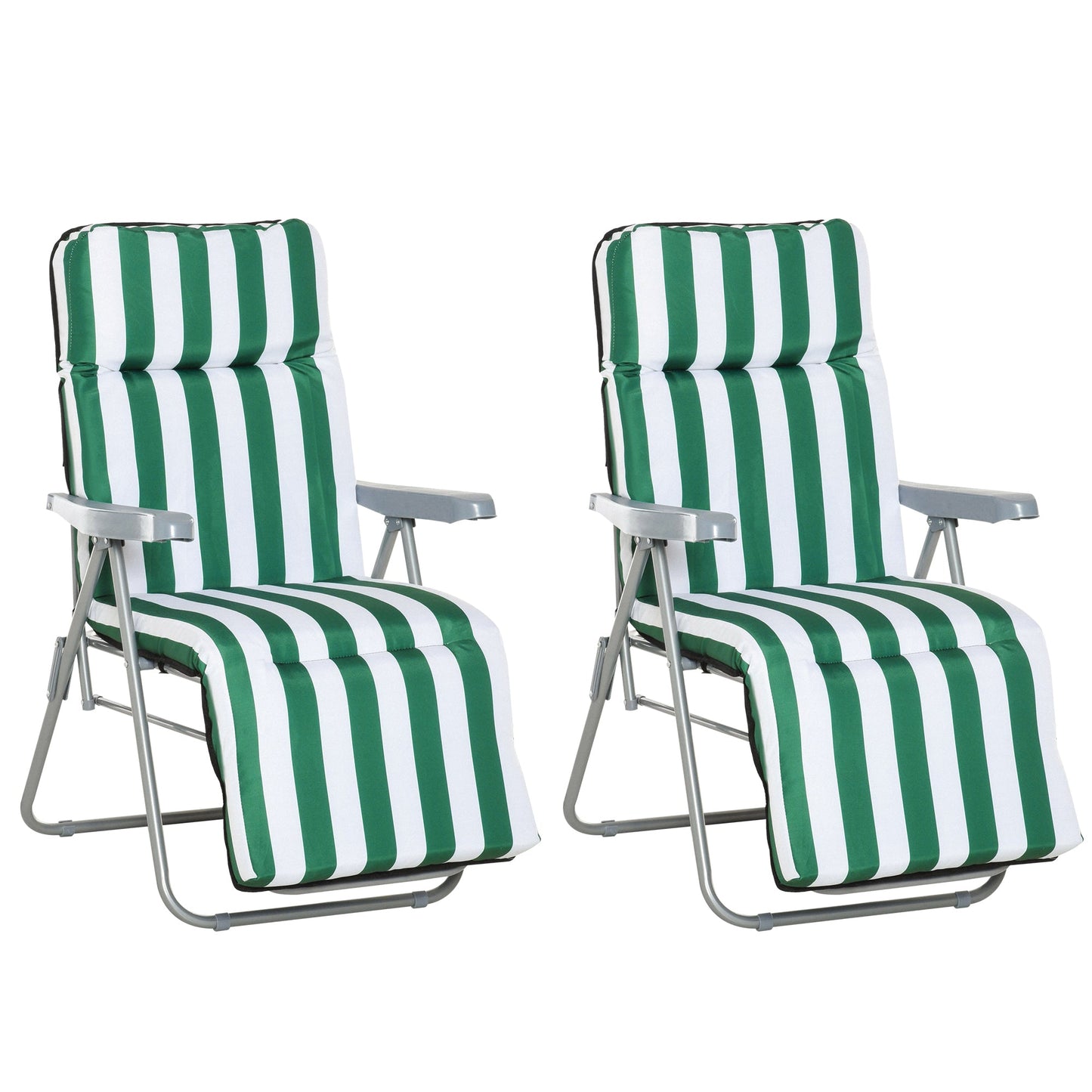 2 Outdoor Sun Recliners Loungers Folding Multi Position Relaxers Chair & Cushion