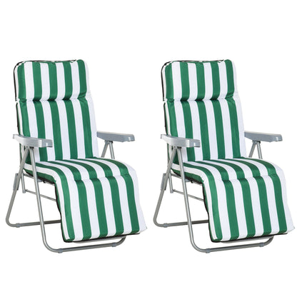 2 Outdoor Sun Recliners Loungers Folding Multi Position Relaxers Chair & Cushion