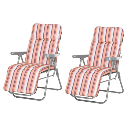 2 Outdoor Sun Recliners Loungers Folding Multi Position Relaxers Chair & Cushion