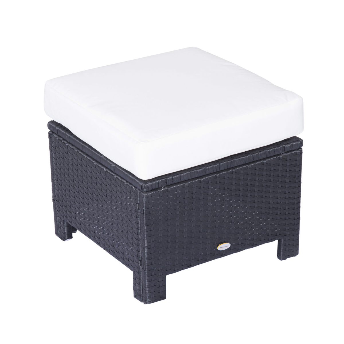 Rattan Footstool Wicker Ottoman with Padded Seat Cushion Furniture 50x50x35 cm