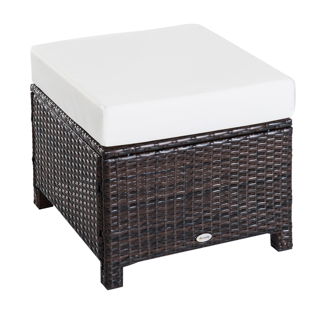 Rattan Footstool Wicker Ottoman with Padded Seat Cushion Furniture 50x50x35 cm