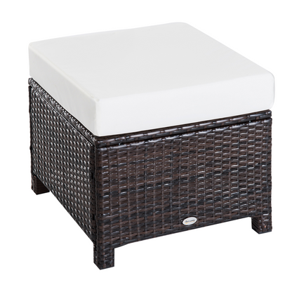 Rattan Footstool Wicker Ottoman with Padded Seat Cushion Furniture 50x50x35 cm